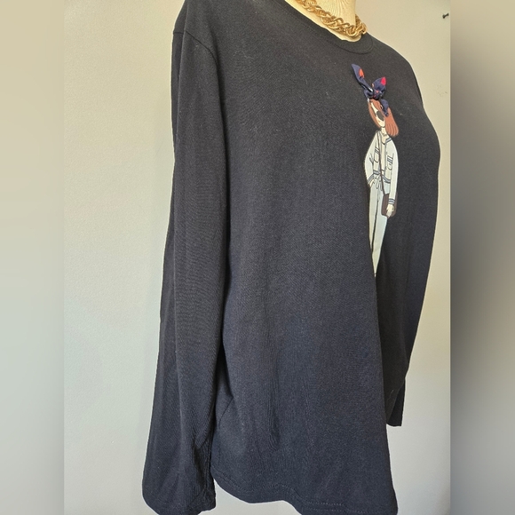 MIMI long Sleeve Black Shirt with A Graphic  Design And Bow. Size Medium - Picture 6 of 14